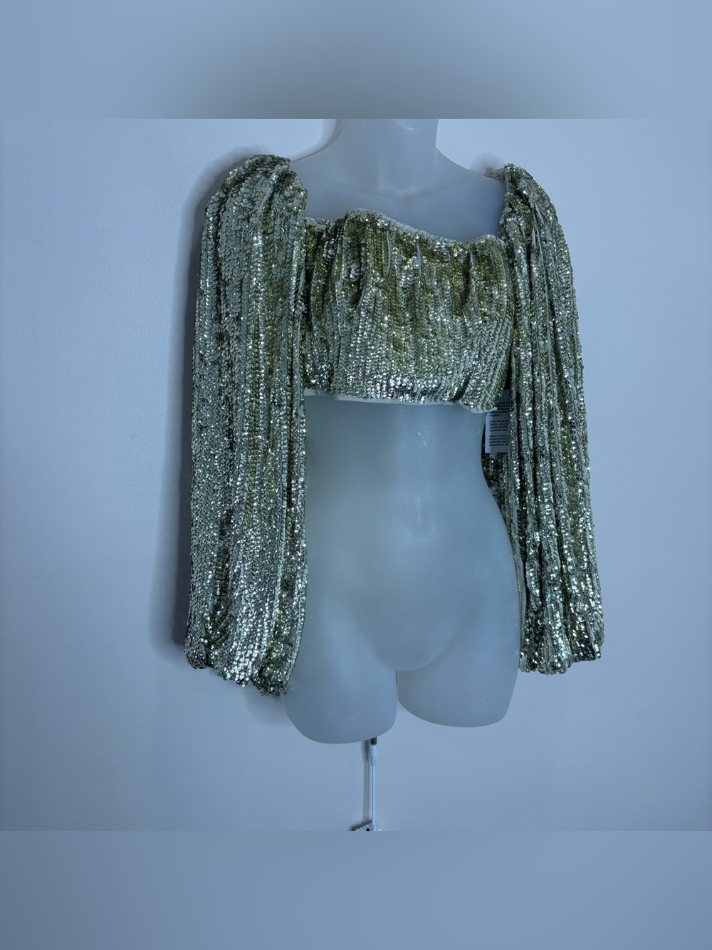 ASOS gold limited edition Sequin Puff-Sleeve Cropped Top size 6 NWT Festive